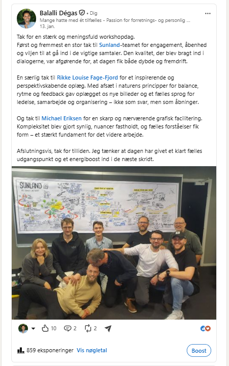 LinkedIn-opslag om workshopforløbet
